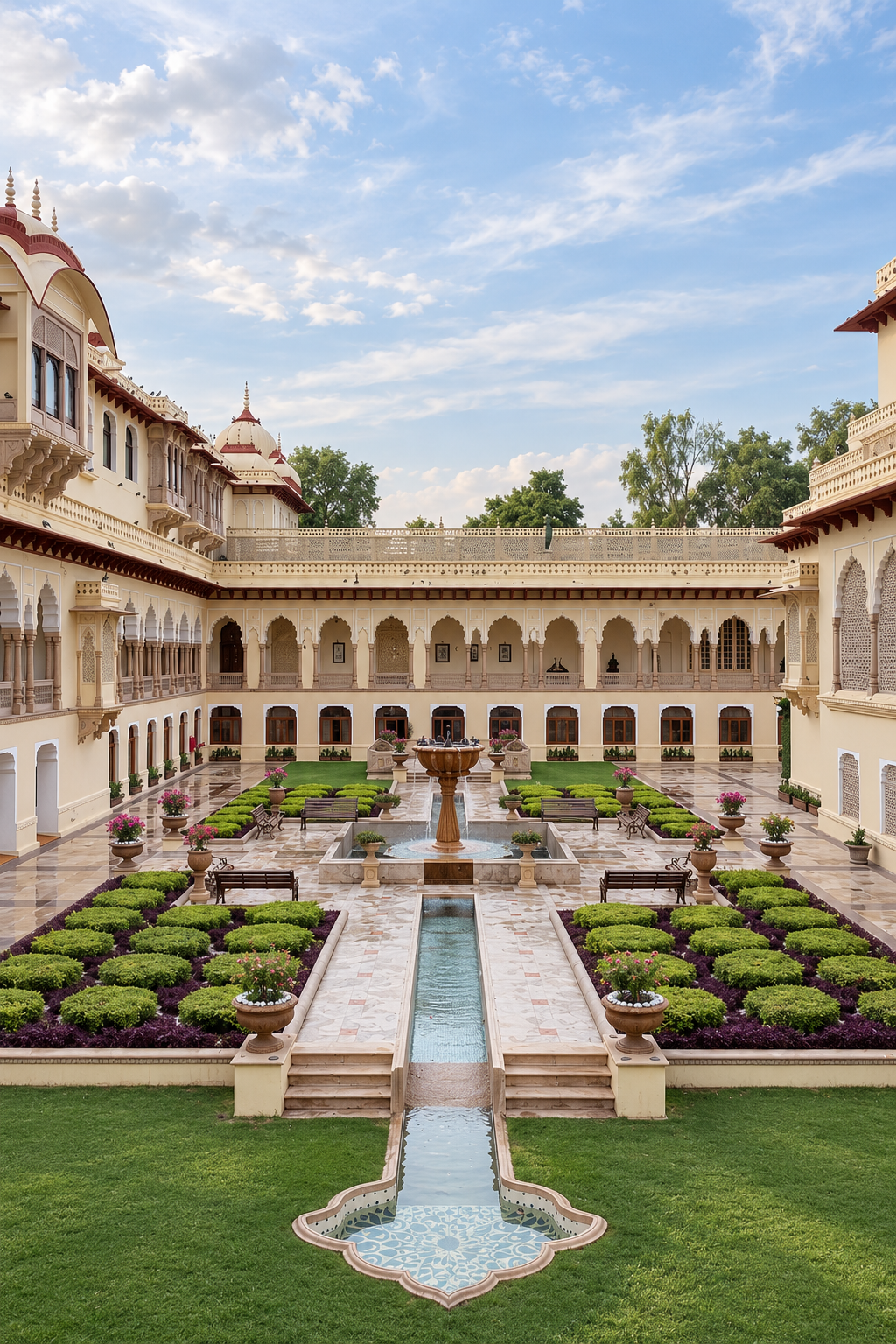 Rambagh Palace courtyard and heritage architecture
