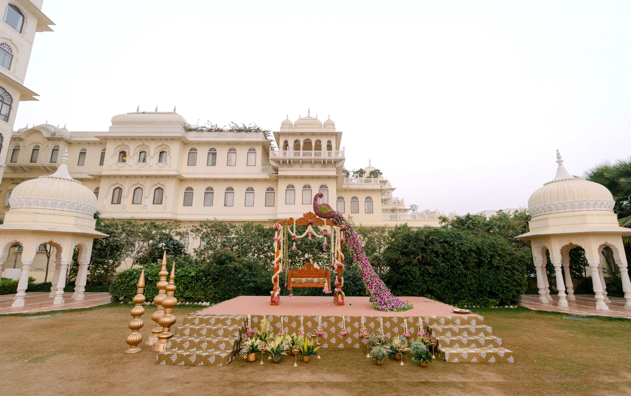 Wide view of the courtyard wedding setting at Hyatt Regency Jaipur Mansarovar, Jaipur