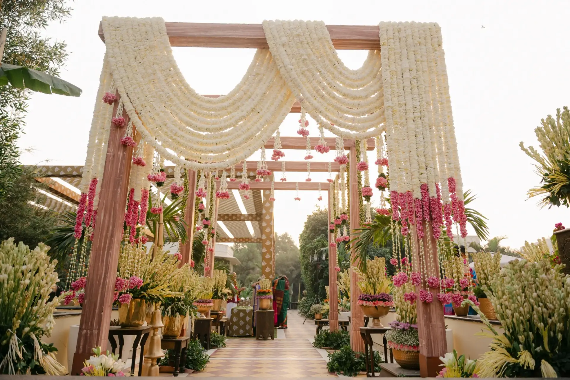 Draped floral entrance canopy at Hyatt Regency Jaipur Mansarovar, Jaipur
