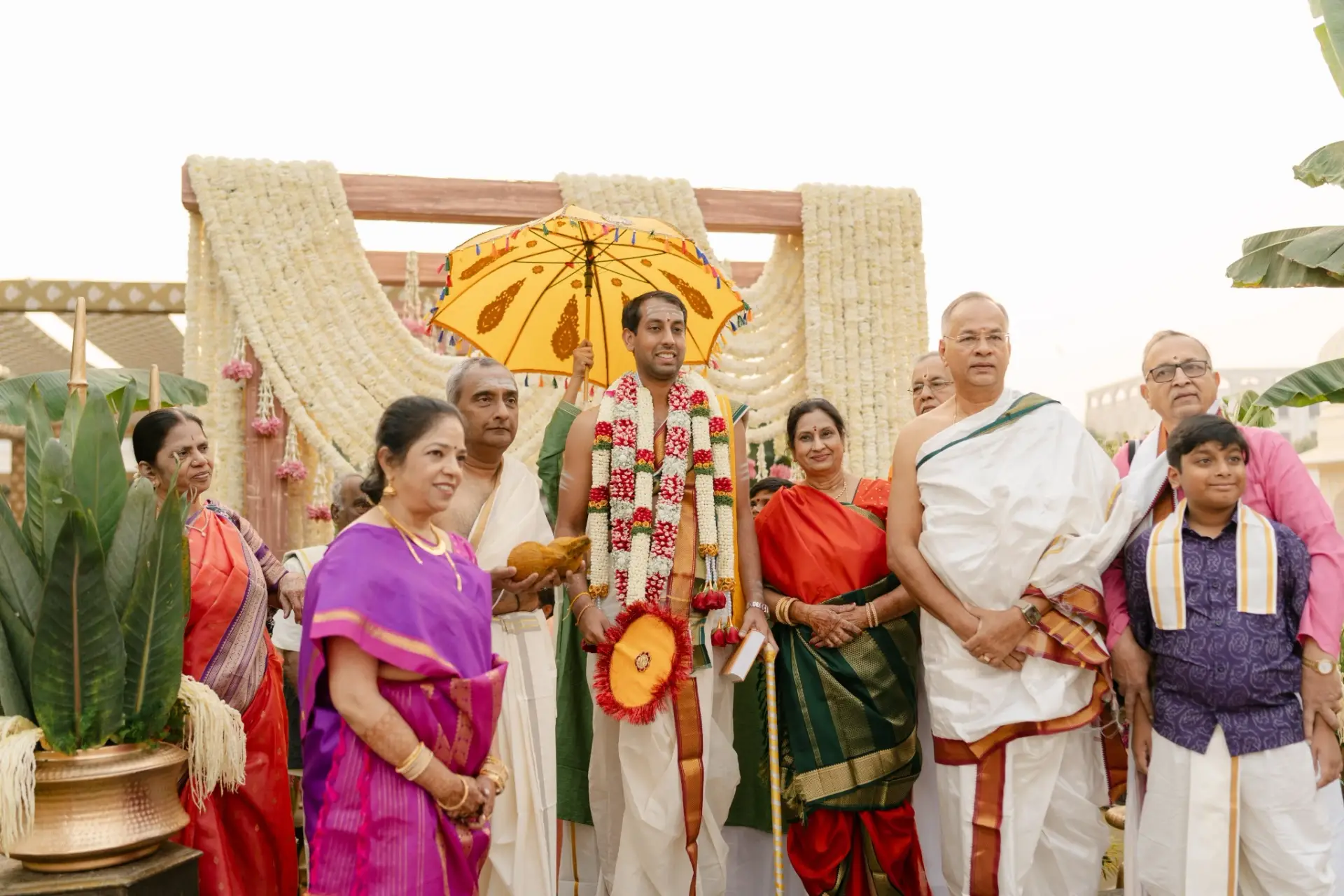 Ajay arriving with family in traditional wedding attire at Hyatt Regency Jaipur Mansarovar, Jaipur