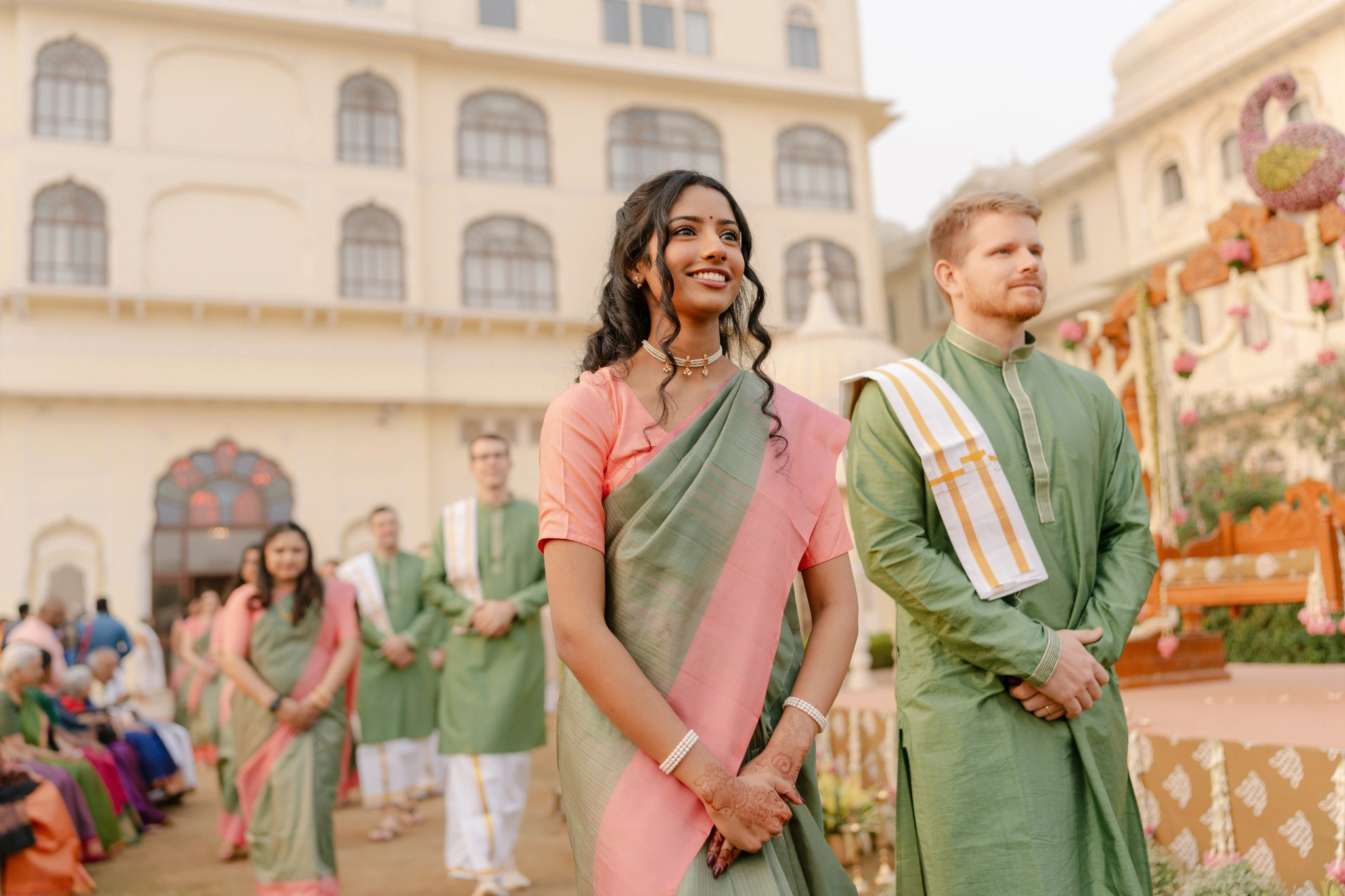 Wedding guests wearing traditional Indian attire at Hyatt Regency Jaipur Mansarovar, Jaipur