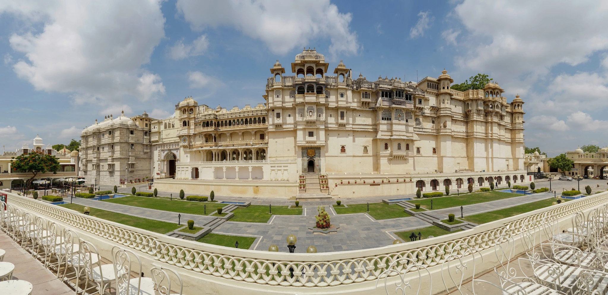 Manak Chowk and City Palace facade in daylight, Udaipur