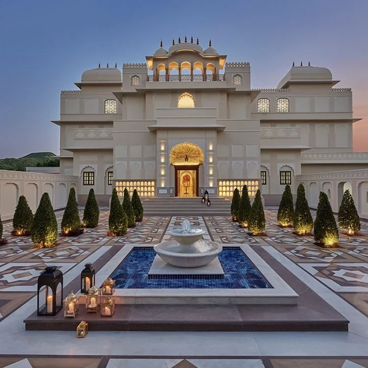 Symmetrical palace façade, central fountain and courtyard at Mementos by ITC Hotels Jaipur.