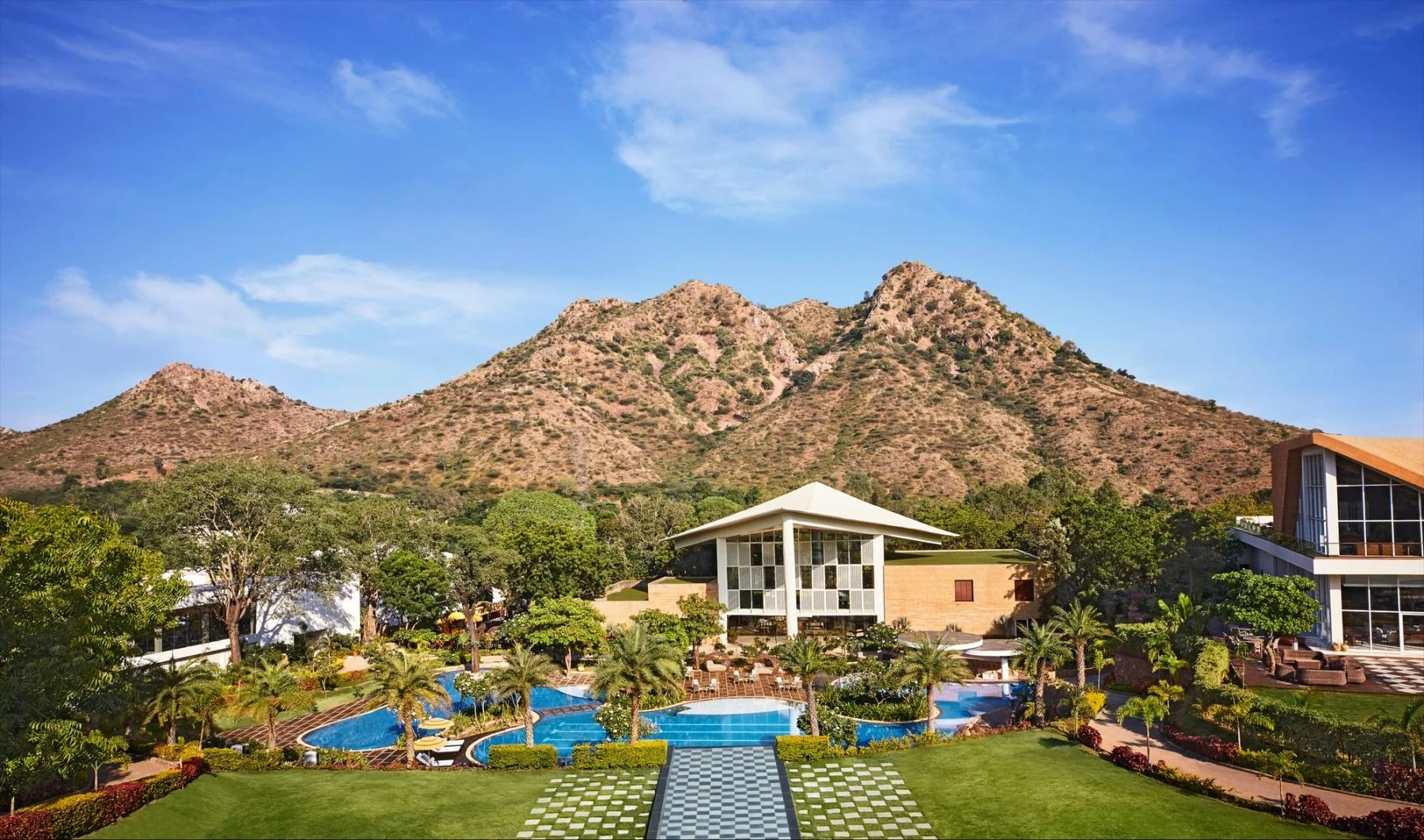 Taj Aravali Resort & Spa — daylight architecture and setting in Udaipur